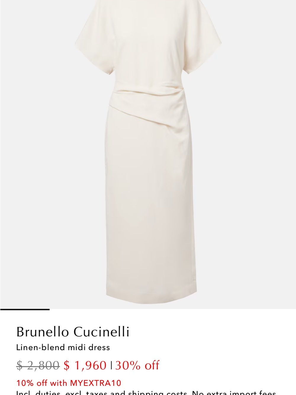 Anthropologie Cream Draped-Waist Midi Dress